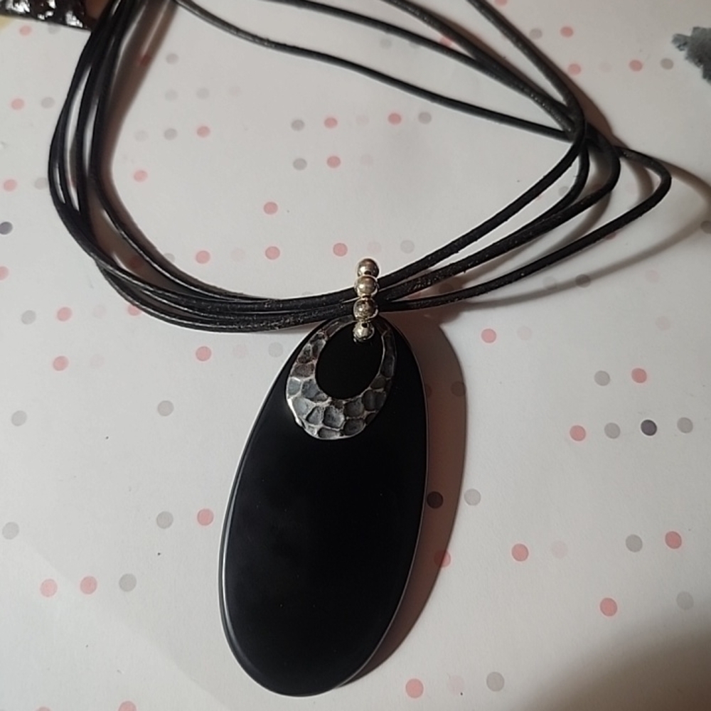 Silpada Onyx Leather Sterling Silver Accents - Picture 2 of 6